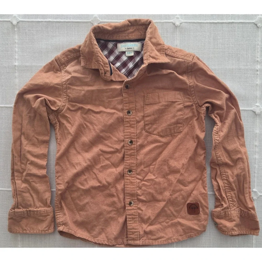 Pantaloons Junior Boys Corduroy Button Down Shirt Orange Long Sleeve Size 5-6Y